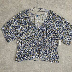 Old Navy Floral Smocked Top Size 3X Blue‎ Ruched Artsy Peasant NWT